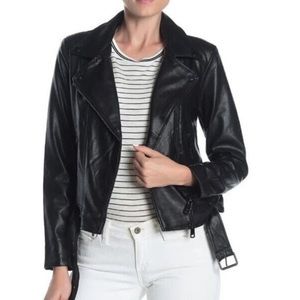Elodie Womens Leather Moto Jacket Size XL Black Faux Leather Belted Zip Pockets